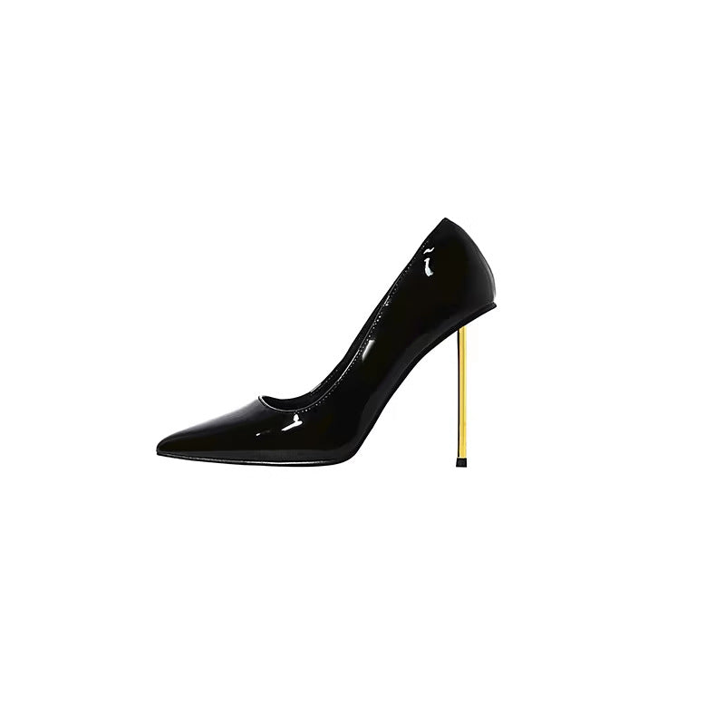 Damen elegante spitze Stiletto-Pumps mit glänzender Oberfläche und hohem Absatz EB