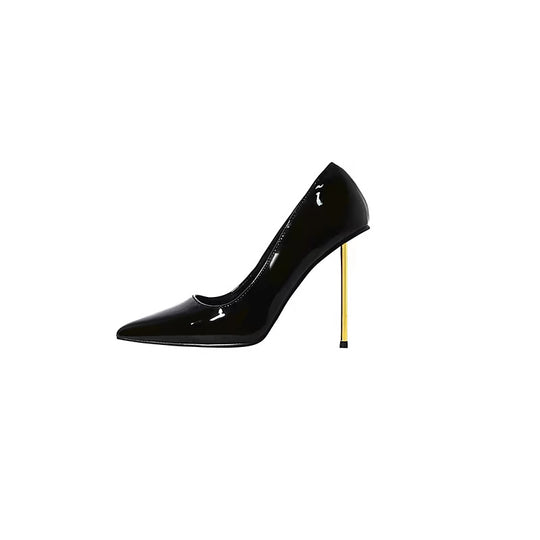 Damen elegante spitze Stiletto-Pumps mit glänzender Oberfläche und hohem Absatz EB