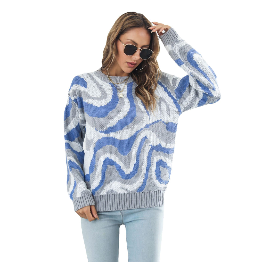 Damen lässiger Pullover mit einzigartigem Wellenmuster EB