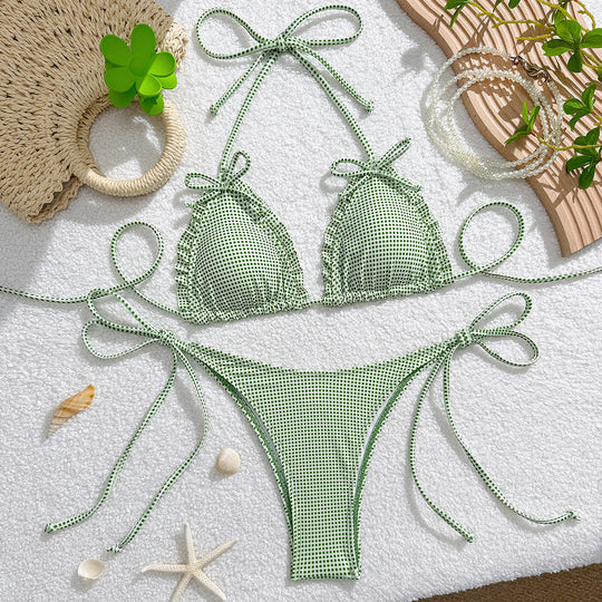Damen Triangel-Bikini-Set mit verspielten Schleifen EB