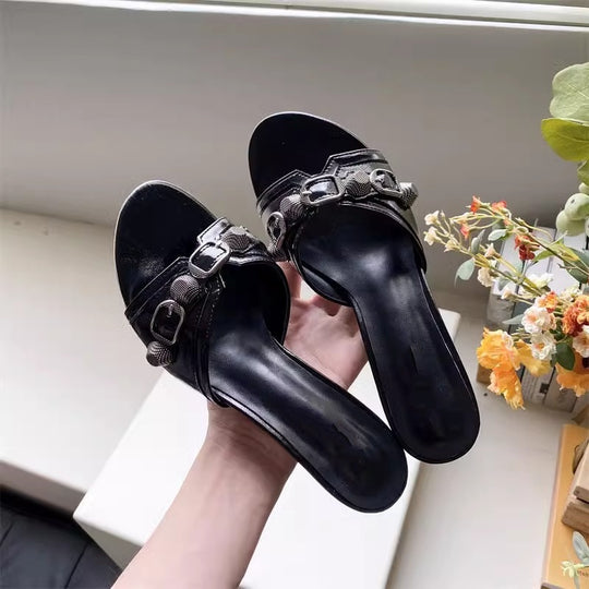 Damen elegante Plateau-Mules mit modischen Schnallen EB