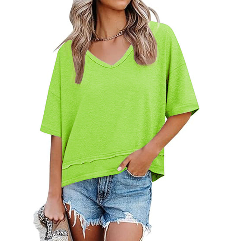 Damen lässiges V-Ausschnitt Oversized T-Shirt EB