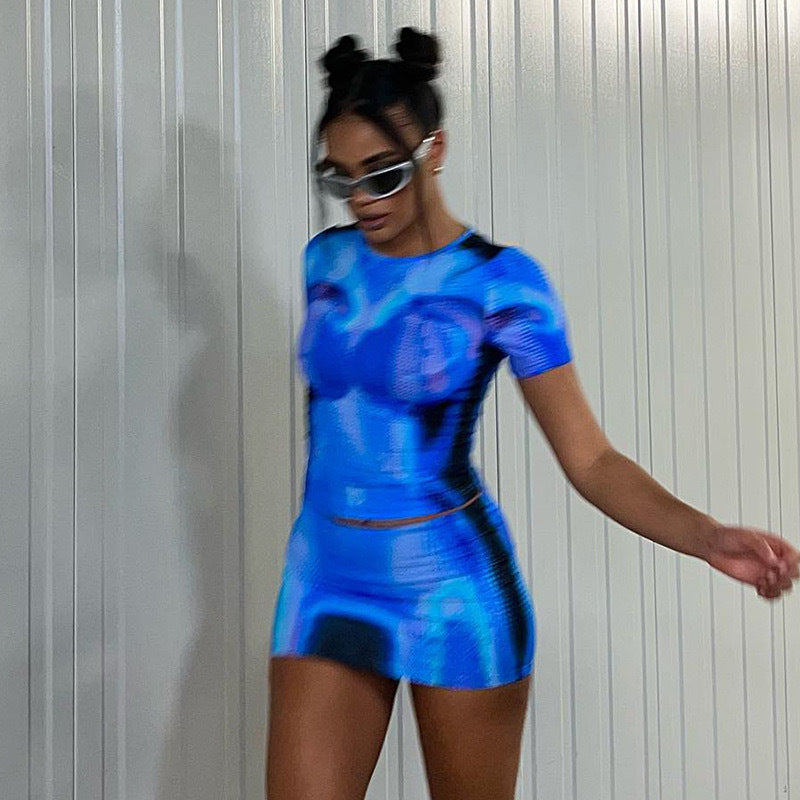 Damen auffälliges Crop-Top und Minirock Set EB