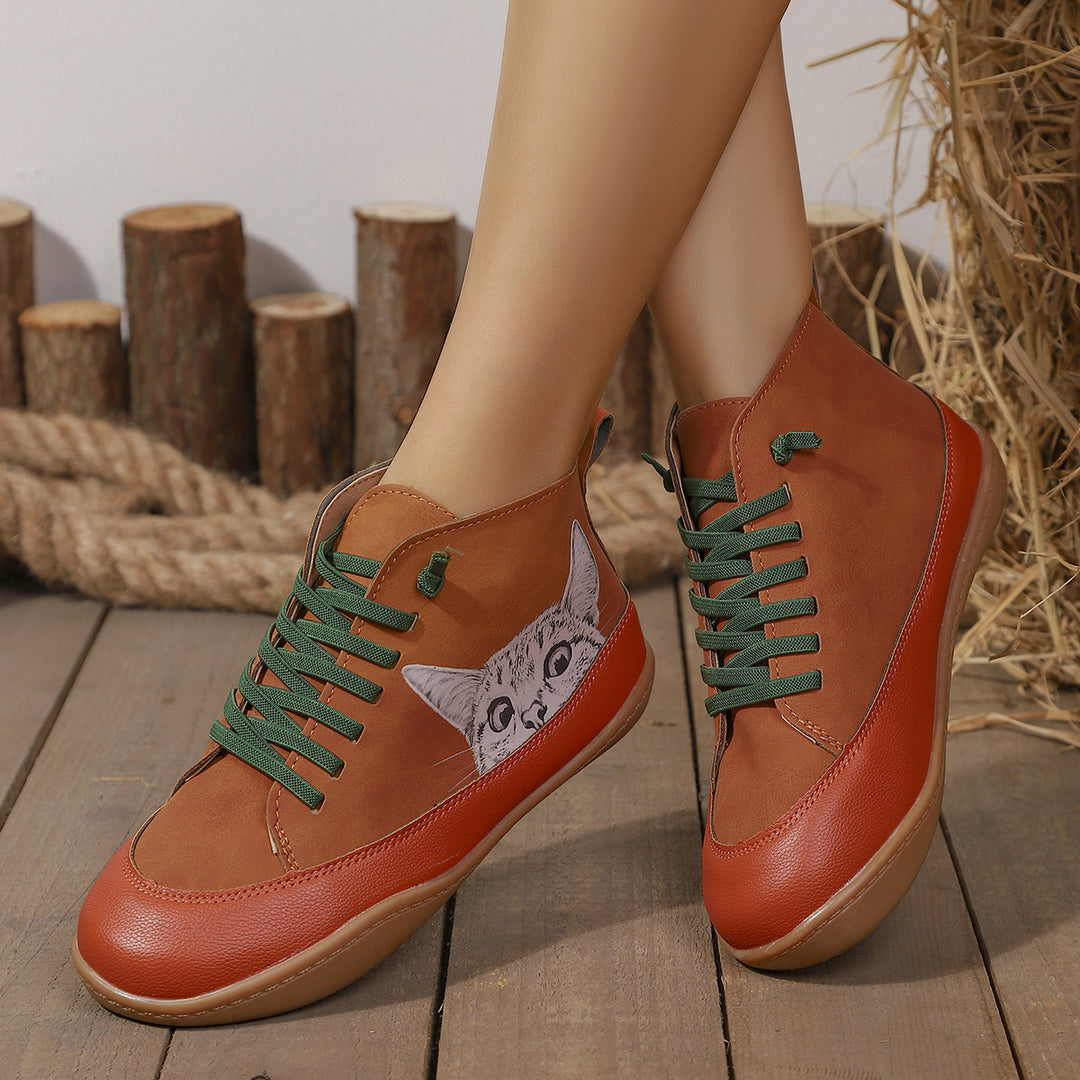 Damen Sneakers mit kreativem Katzen-Design und rutschfester Sohle EB