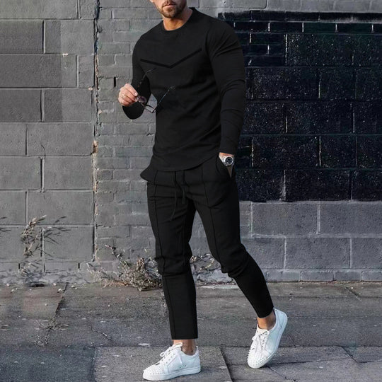 Herren Sportliches Freizeit-Set mit atmungsaktivem Langarmshirt und bequemen Jogginghosen EB