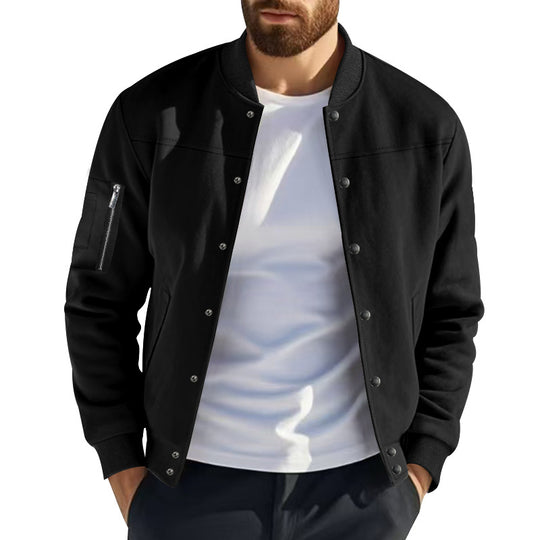 Herren Varsity-Bomberjacke mit Druckknopfverschluss, Ärmeltasche und gerippten Bündchen EB