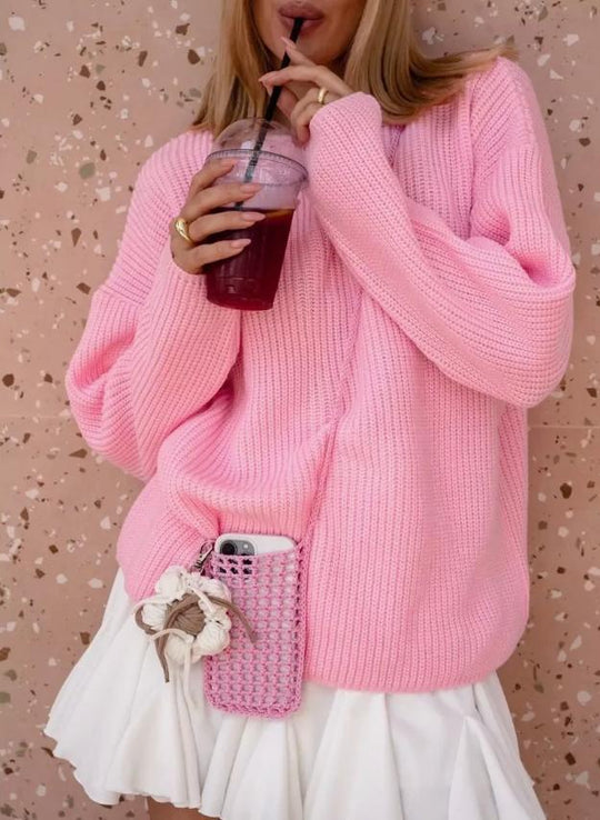 Damen lässiger Oversized Pullover mit strukturiertem Strickmuster EB