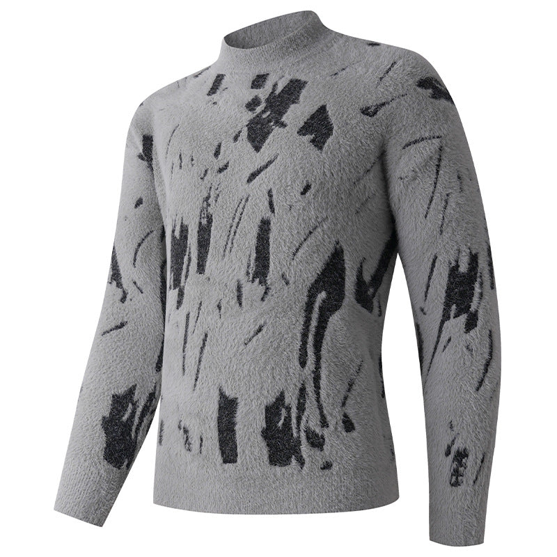 Damen modischer Stehkragenpullover mit einzigartigem Strukturdesign und grafischen Akzenten EB