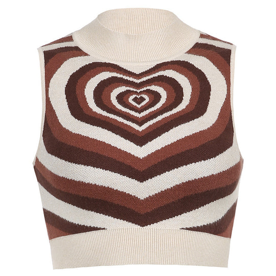 Damen Cropped Strickoberteil mit Herzen-Muster EB