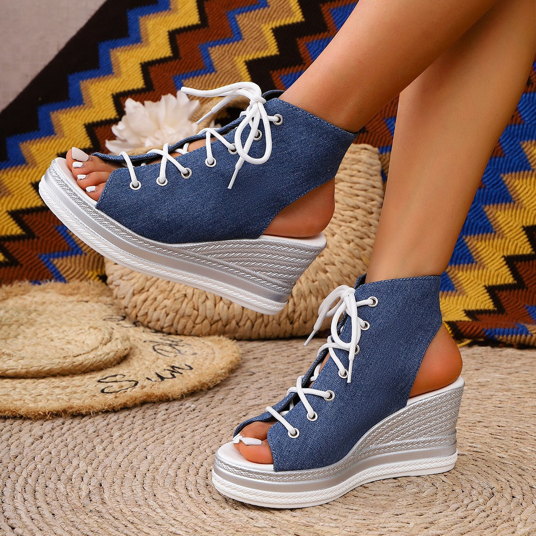 Damen Wedge-Sandaletten mit luftiger Schnürung und komfortablem Absatz EB