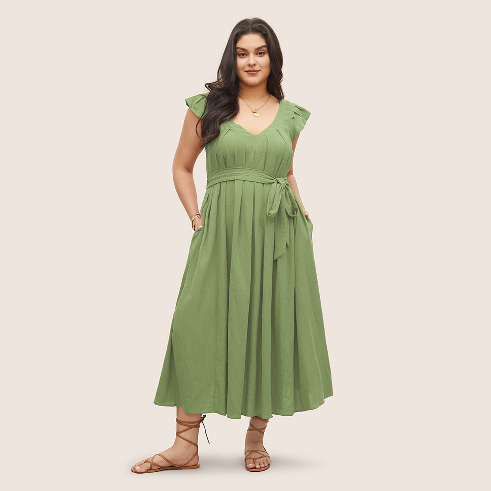 Damen Maxikleid mit fließendem Rock und dekorativen Rüschendetails EB