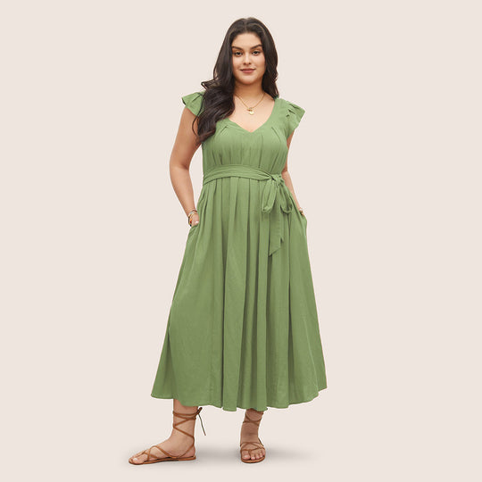 Damen Maxikleid mit fließendem Rock und dekorativen Rüschendetails EB