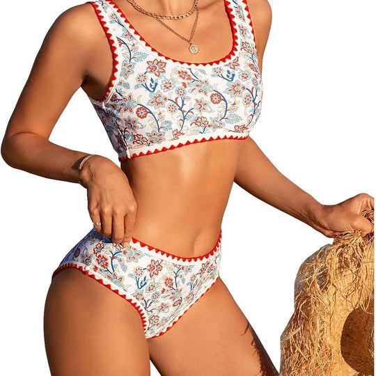 Damen Hochtailliertes Bikini-Set mit floralem Design EB