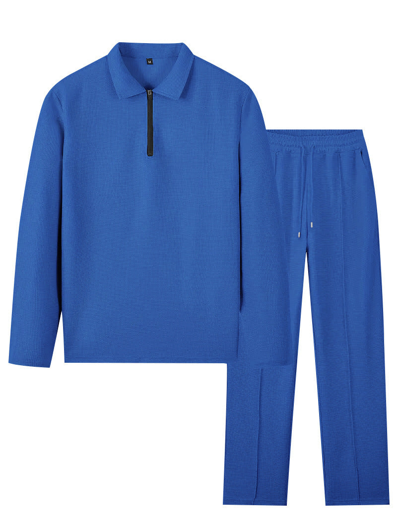 Unisex nan Waffelstruktur Freizeit-Set mit Halbzip-Poloshirt und elastischer Bundhose EB
