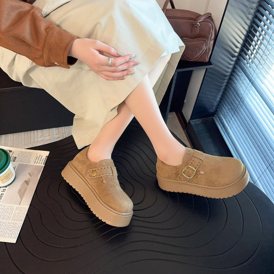 Damen Clogs mit modischem Schnallenverschluss und dickem Plateau-Heel EB