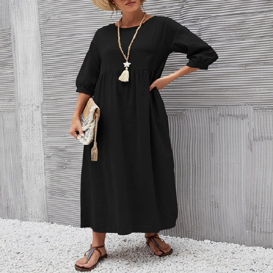 Damen Freizeitmaxikleid mit luftigen Ärmeln und seitlichen Taschen EB