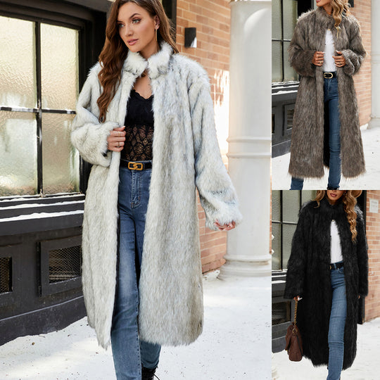 Damen Eleganter langhaariger Pelzmantel EB