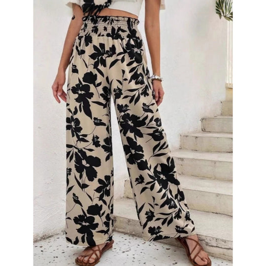 Damen Weite Blumenmuster-Hose mit elastischem Bund und hohem Taillenschnitt EB