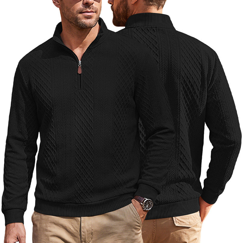Herren Strickpullover mit halbem Reißverschluss und strukturierter Zopfoptik EB