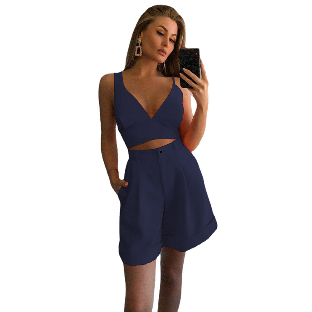 Damen modernes Crop-Top und weite Shorts Set EB