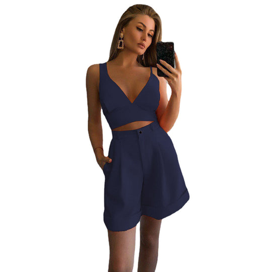 Damen modernes Crop-Top und weite Shorts Set EB