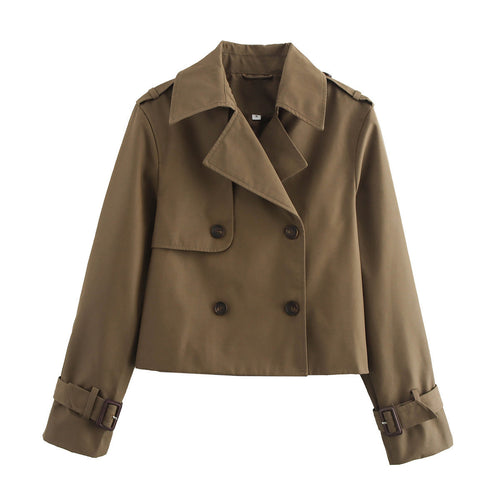 Damen cropped Trenchcoat mit doppelter Knopfleiste und verstellbaren Ärmeln EB