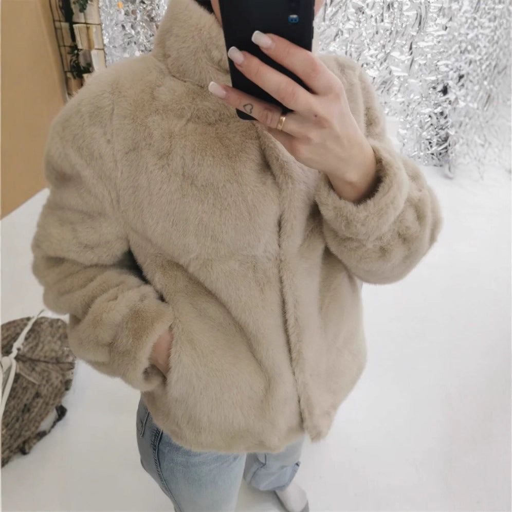 Damen Fleecejacke mit hohem Kragen und seitlichen Eingrifftaschen EB