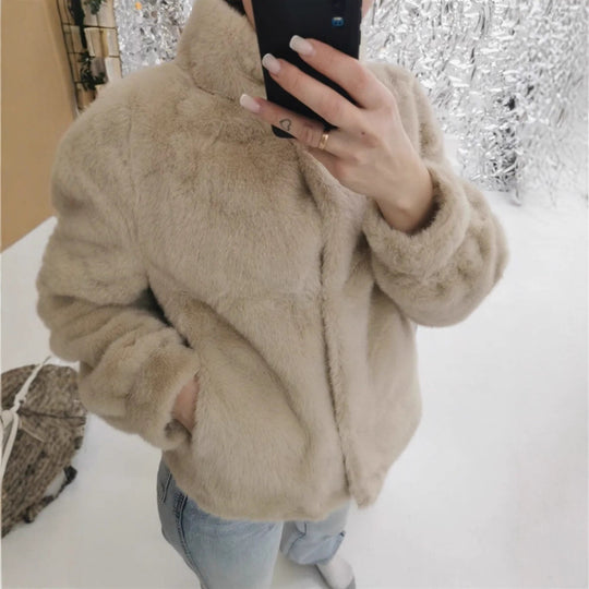 Damen Fleecejacke mit hohem Kragen und seitlichen Eingrifftaschen EB