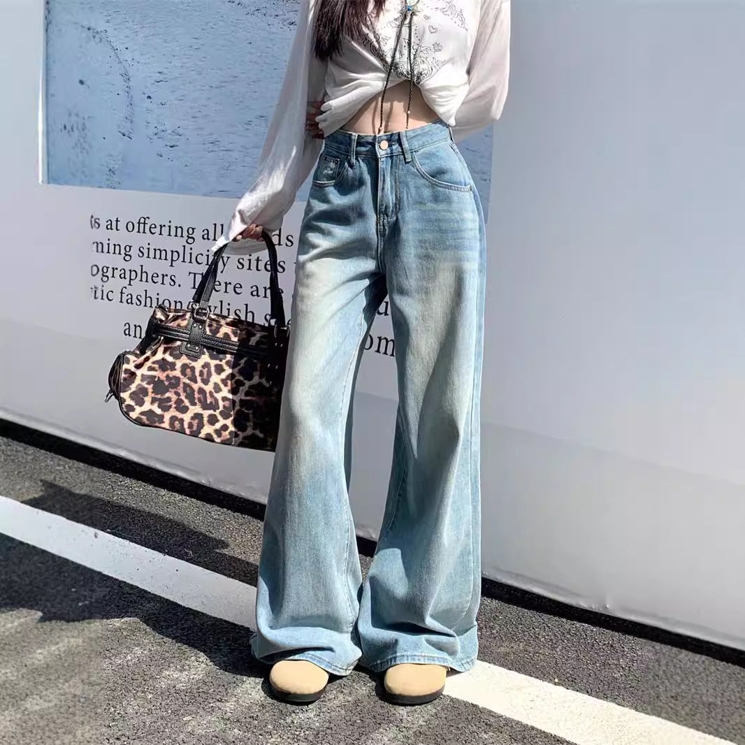 Damen Weite Flared Jeans mit hohem Bund und modischem Vintage-Design EB