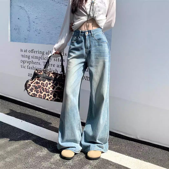 Damen Weite Flared Jeans mit hohem Bund und modischem Vintage-Design EB