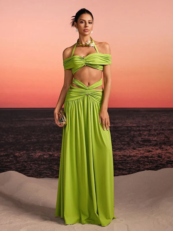 Damen Maxi-Kleid mit raffiniertem Cut-Out und dekorativem Drapierung EB