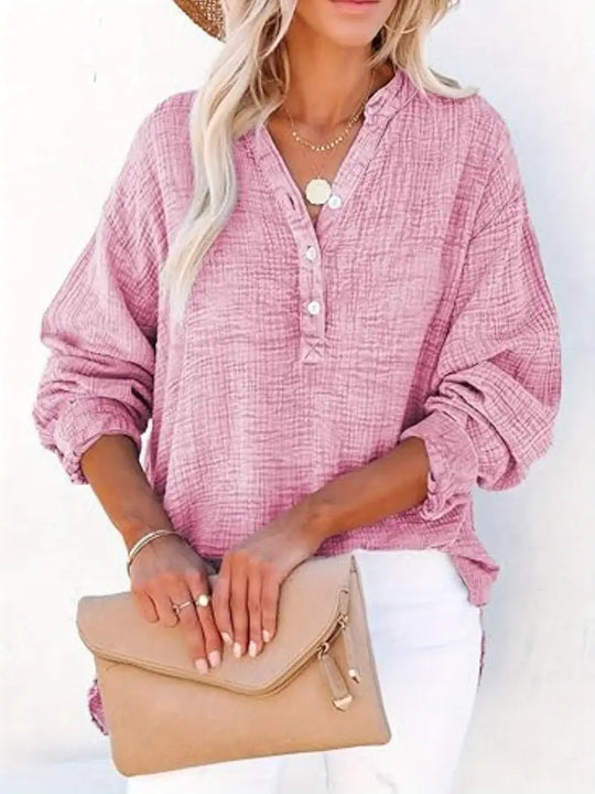 Damen lässige Baumwollbluse mit Knopfleiste EB