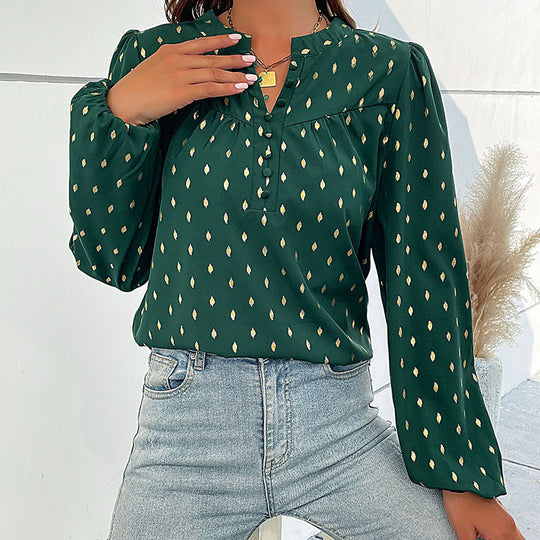 Damen Bluse mit feinem Druck und Knopfdetails EB