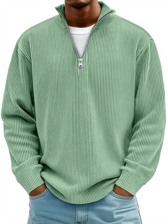 Herren nan gerippter Strickpullover mit halbem Reißverschluss und Stehkragen EB