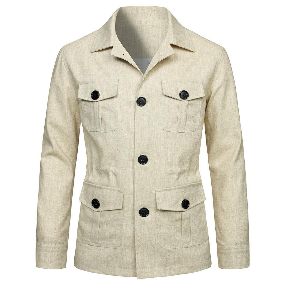 Herren nan Utility-Jacke aus Leinen mit vier aufgesetzten Taschen und taillierter Silhouette EB