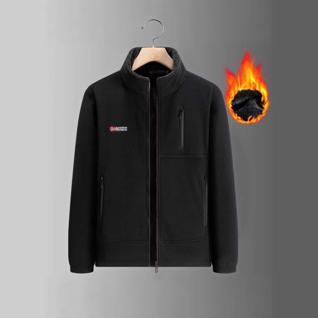 Herren Thermo-Fleecejacke mit Sherpa-Innenfutter, Stehkragen und Reißverschlusstaschen EB