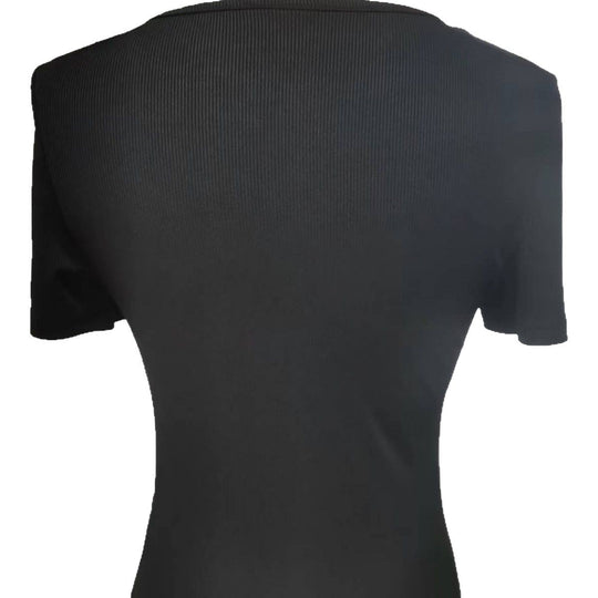 Damen Kurzarm Shirt mit dekorativen Knopfdetails EB
