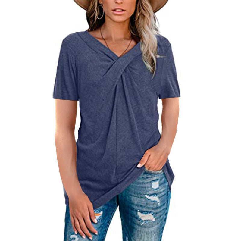 Damen lässiges T-Shirt mit wickelndem Design EB