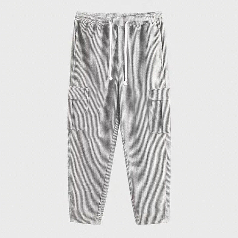 Herren Cord-Cargo-Hose mit elastischem Bund, Kordelzug & aufgesetzten Klappentaschen EB