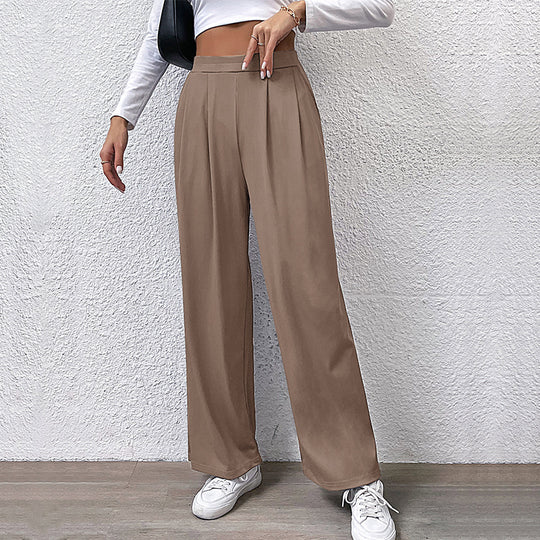 Damen Weite Plissee-Hose mit hohem Bund und praktischen Taschen EB