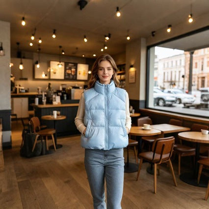 Damen nan kurzer wattierter Pufferjacke mit hohem Stehkragen und praktischen Eingrifftaschen EB
