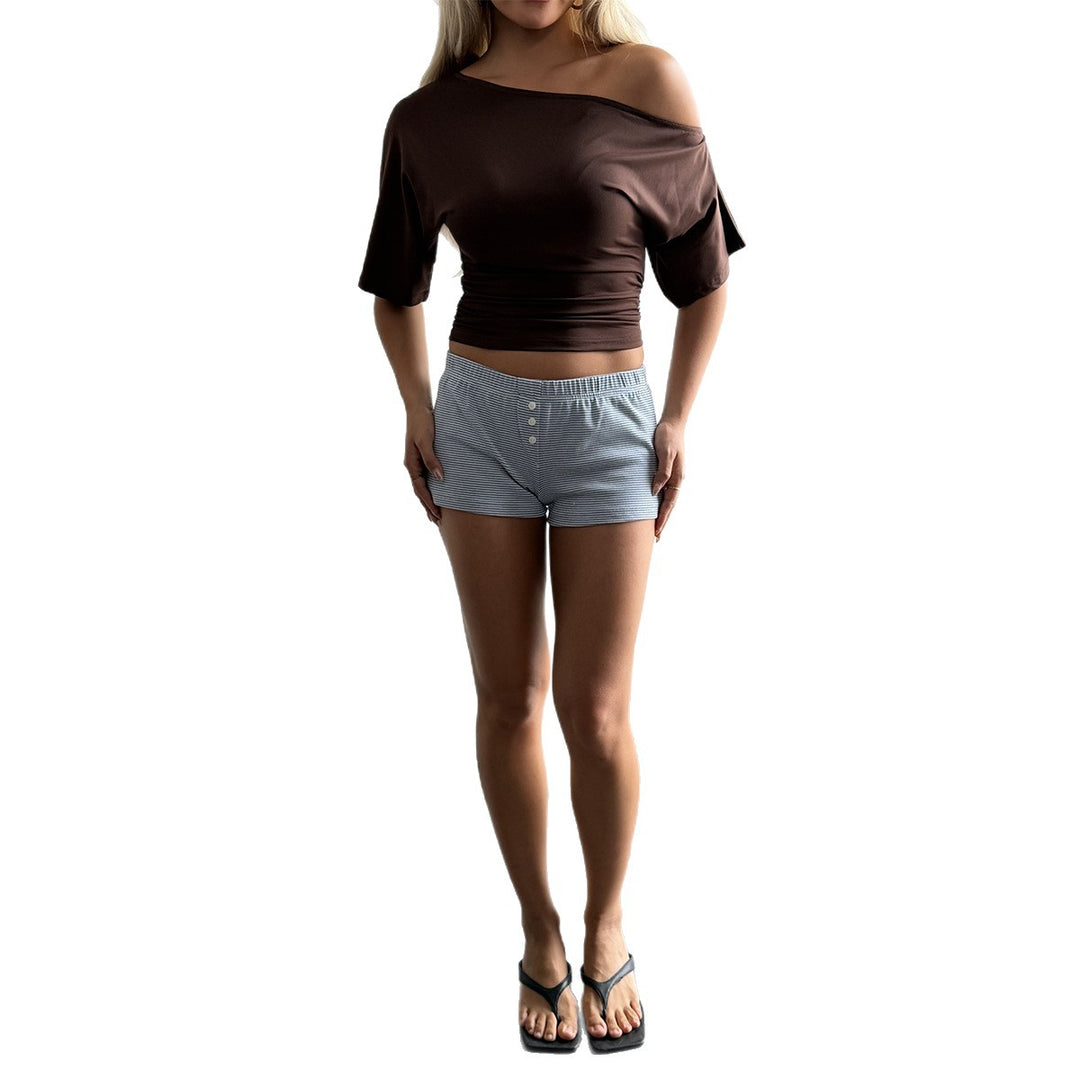 Damen Off-Shoulder Oberteil mit lässigem Schnitt und elastischem Bund EB