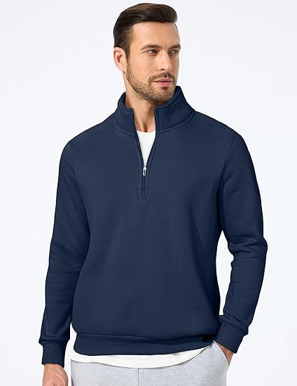 Herren nan halbzip Pullover aus schwerer Baumwollmischung mit hohem Stehkragen und gerippten Bündchen EB