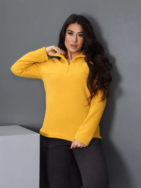 Damen Fleeceoberteil mit kurzem Halbzip und Stehkragen EB