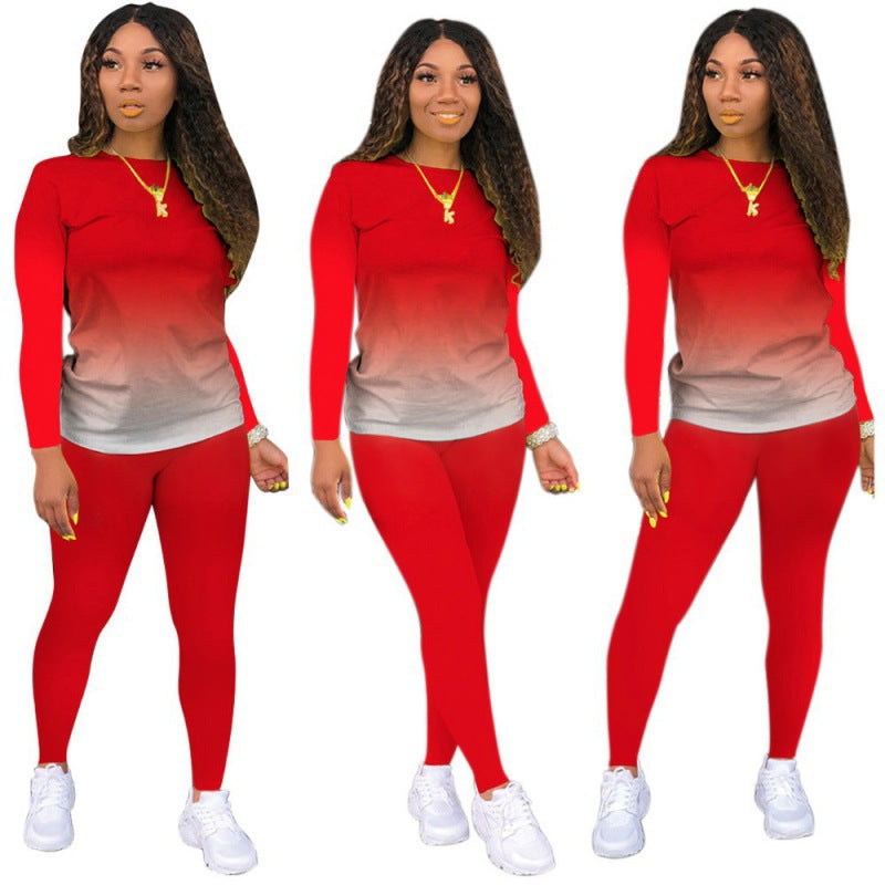 Damen Zweiteiliges Stretch-Set mit Langarmshirt und High-Waist-Leggings EB