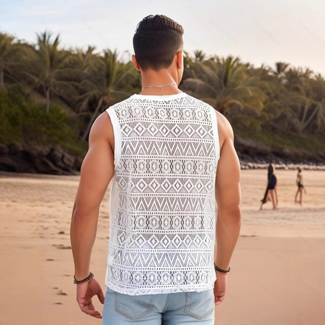 Herren Ärmelloses Netzshirt mit strukturiertem Design EB
