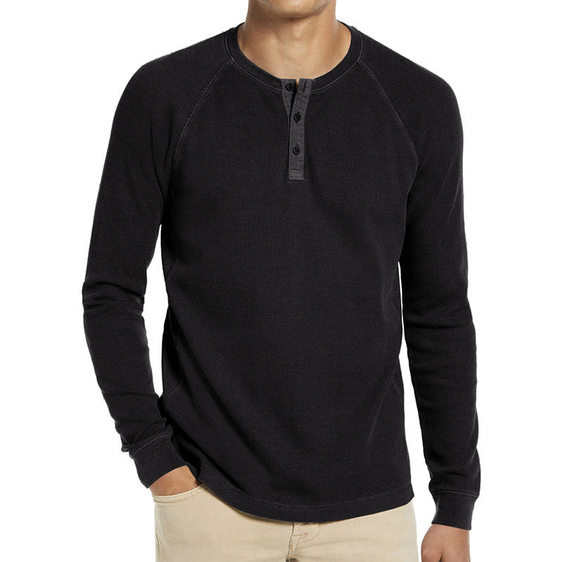Herren Langarm-Henley-Shirt aus atmungsaktivem Baumwollmix mit Knopfleiste EB