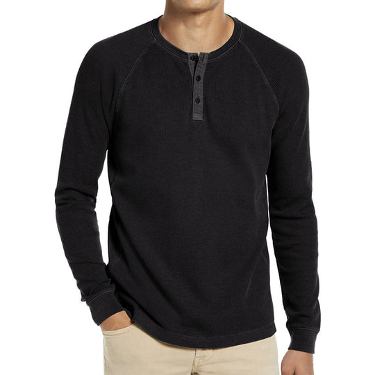 Herren Langarm-Henley-Shirt aus atmungsaktivem Baumwollmix mit Knopfleiste EB
