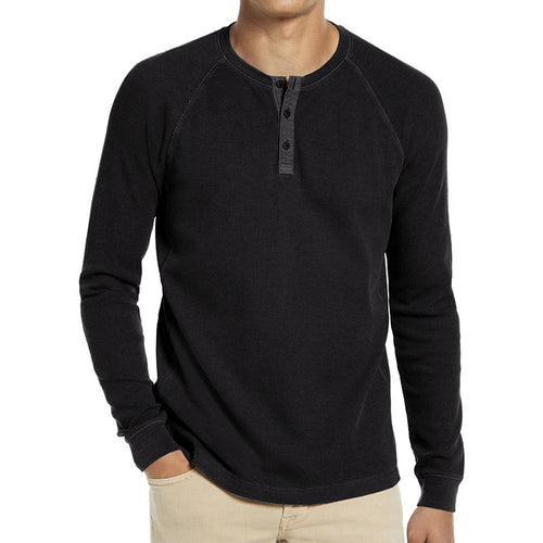 Herren Langarm-Henley-Shirt aus atmungsaktivem Baumwollmix mit Knopfleiste EB