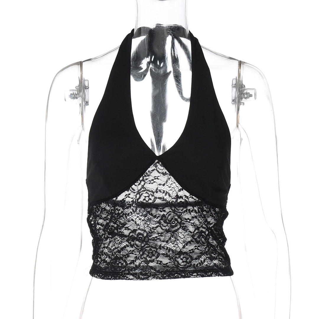 Damen Spitzen-Crop-Top mit Halterträgern und figurbetontem Schnitt EB